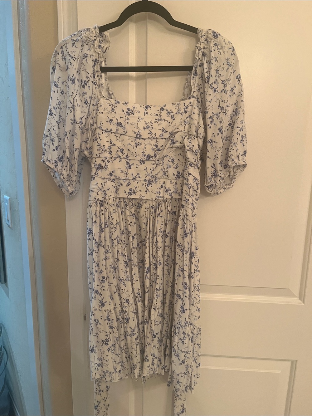 ARULA White Mini Dress with Blue Floral Print